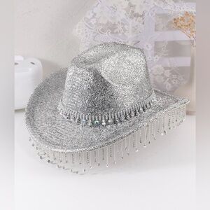 Silver Rhinestone Cowboy Hat Western Festival Disco Cowgirl